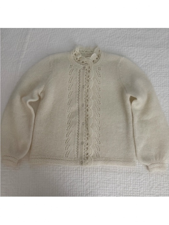 Sezane Sweaters - Sézane Cream Lace-Front Knit Cardigan